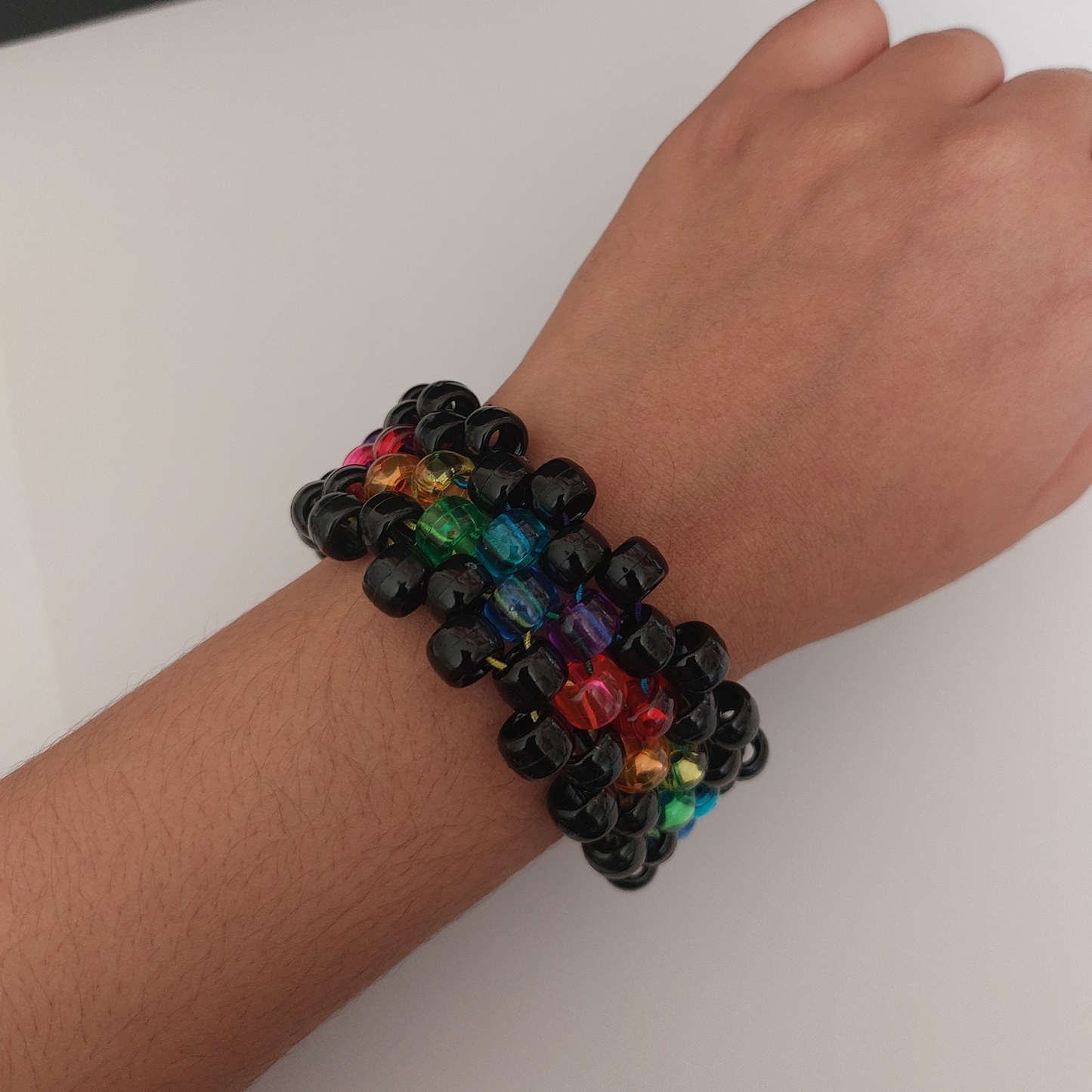 Black and Rainbow Stripe Kandi Cuff